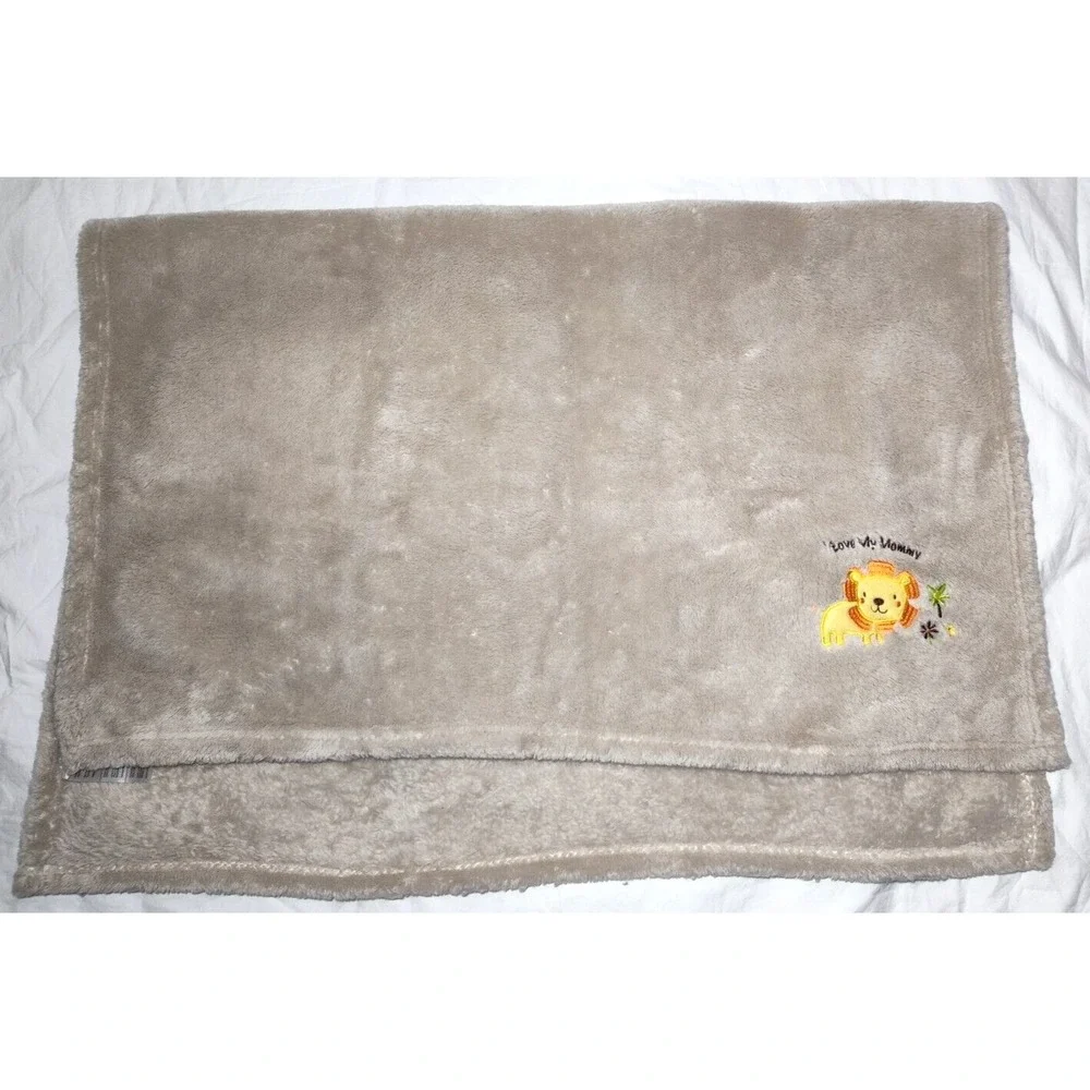 SL Home Fashions 119741 I Love My Mommy Lion Baby Blanket Brown Tan Lovey